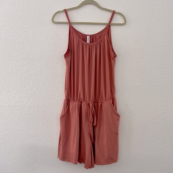 ZENANA • Women’s Coral Pink Romper Spaghetti Strap with Pockets - Picture 3 of 7